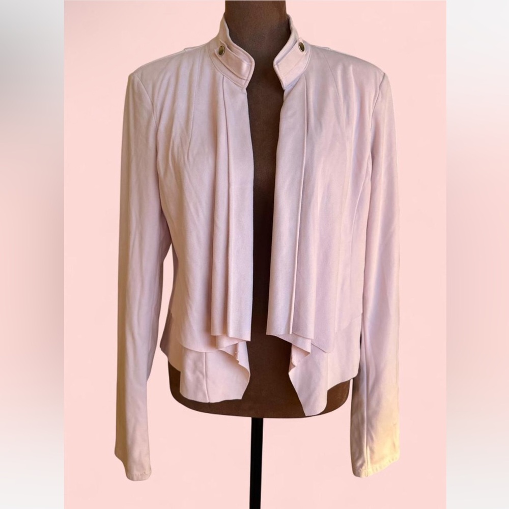 WHBM vegan leather faux suede blush pink drape jacket size 8